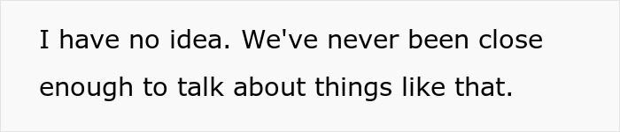 A text box with the quote: "I have no idea. We've never been close enough to talk about things like that," hinting at a sister's relationship.