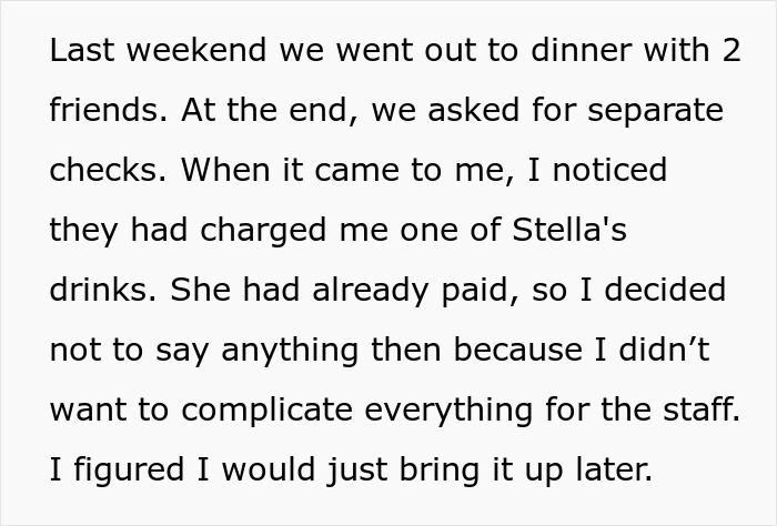 Text excerpt showing a woman testing her friend to remind her to show appreciation, then feeling shocked she left her hanging.