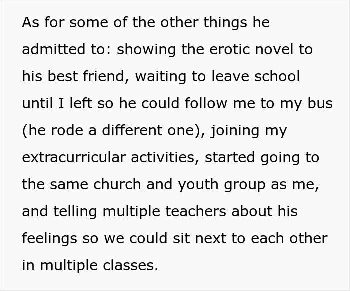Text explaining a man’s creepy confession about stalking behaviors since childhood, leaving girlfriend questioning relationship.