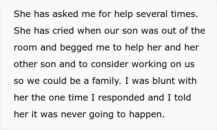 Text from a story: "Dad refuses to play savior for homeless ex and her child." The dad recounts saying no.