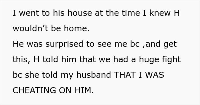 Text describing a woman discovering her husband's affair and the shocking details that unfolded, revealing betrayal.