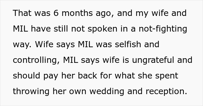 Text excerpt about toxic MIL and daughter still not speaking, highlighting controlling and selfish behavior in ongoing family conflict.