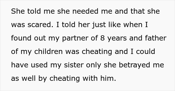 Text excerpt about betrayal and cheating involving partner and sister, highlighting karma and sympathy themes.