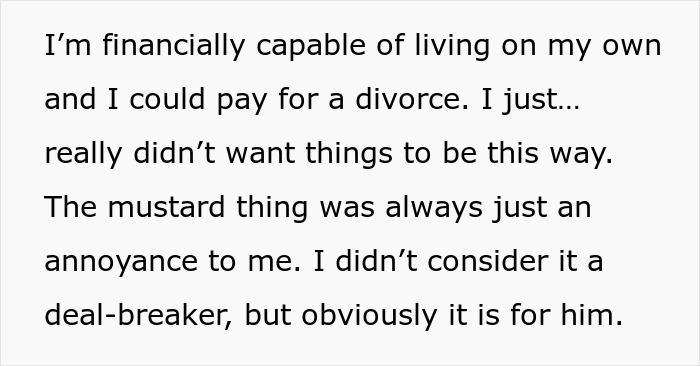 Text excerpt showing a man&rsquo;s outburst about his wife not liking mustard, revealing deeper relationship issues.