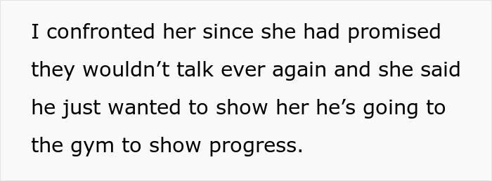 Text excerpt describing a confrontation about communication and gym progress in a marriage twist scenario.