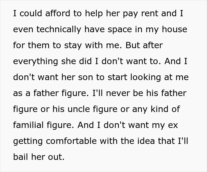 A Dad refusing to play savior for his homeless ex and her child, stating her past choices are not his burden.
