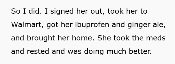 Text detailing a kind act: a stepmom gets ibuprofen and ginger ale for a 10YO on her period, tough it out no more.