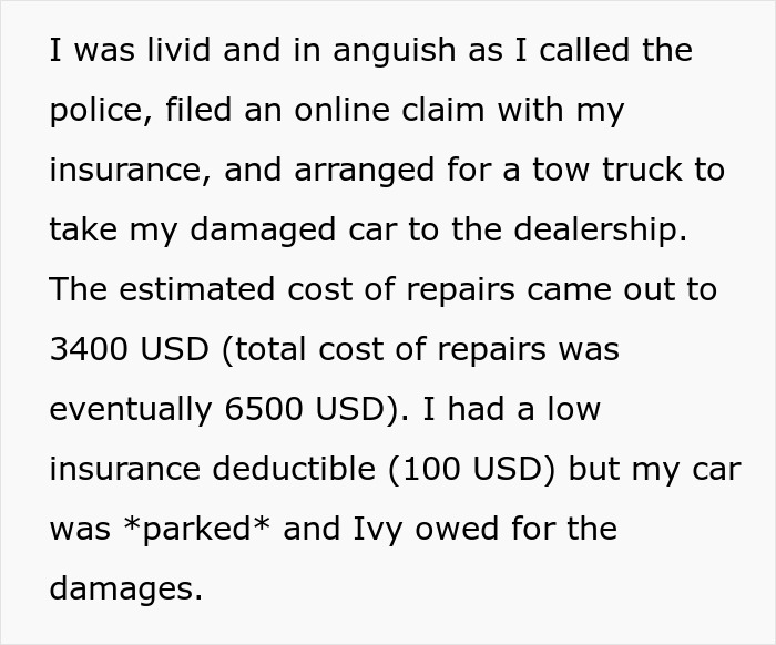 Man deals with entitled woman who damages his car and faces consequences including her bruised kids taken away