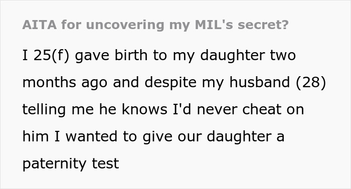 Uma postagem do Reddit detalhando uma mulher submetendo sua filha a um teste de DNA, desvendando um segredo obscuro da MIL.