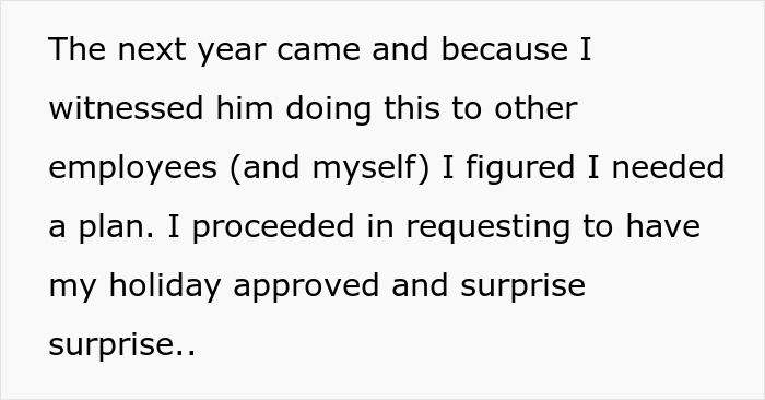 Text screenshot from an article about an employee's perfect revenge on a horrible boss. It details making a plan for payback.
