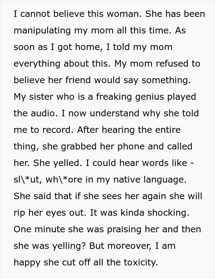 Text message describing a mom pushing daughter to preserve friendship despite betrayal and conflict over a boy.