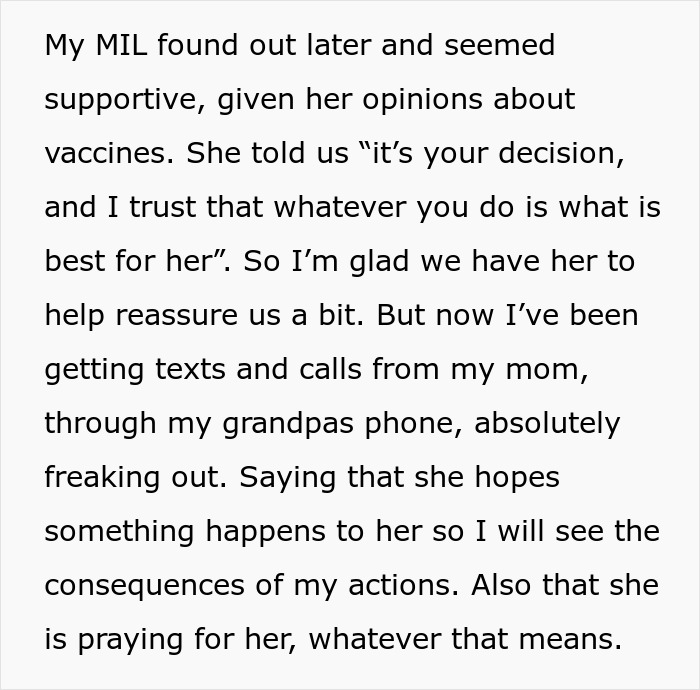 Text excerpt showing a woman describing her mom&rsquo;s creepy behavior and worrying if she is psychotic regarding her baby.