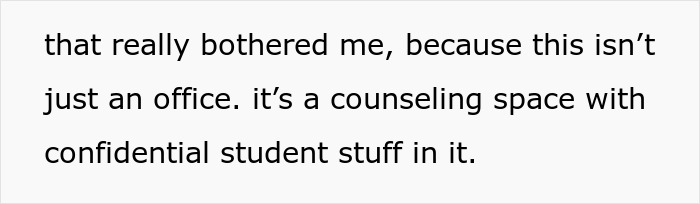 Text discussing the importance of locking school office spaces, specifically a counseling space with confidential student info.
