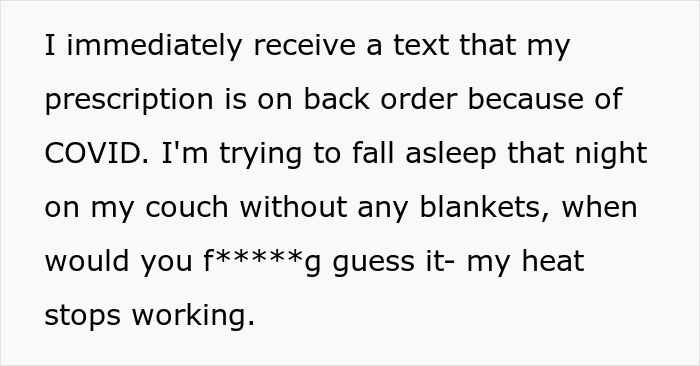 Text about prescription back order, heat stops working, illustrating woman&rsquo;s regret after bringing home senior cat with tapeworms.
