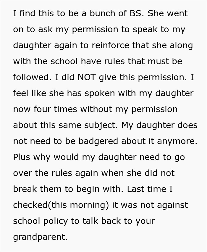 Text discussing a teacher grabbing kids and a mom expressing disbelief over being called out for it in a school setting.