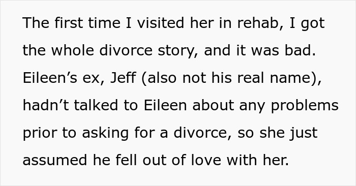 Text describes the painful divorce story of Eileen and Jeff. It talks about a husband who dumps wife.