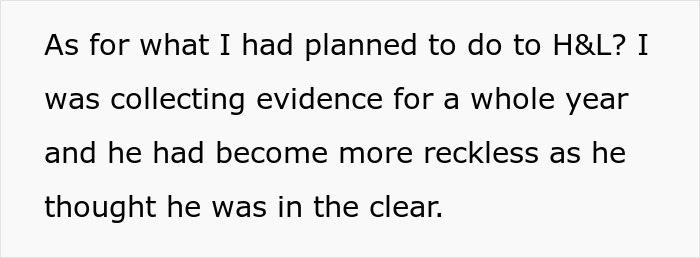 Text snippet about collecting evidence for an affair exposure, revealing disturbing details over a year.