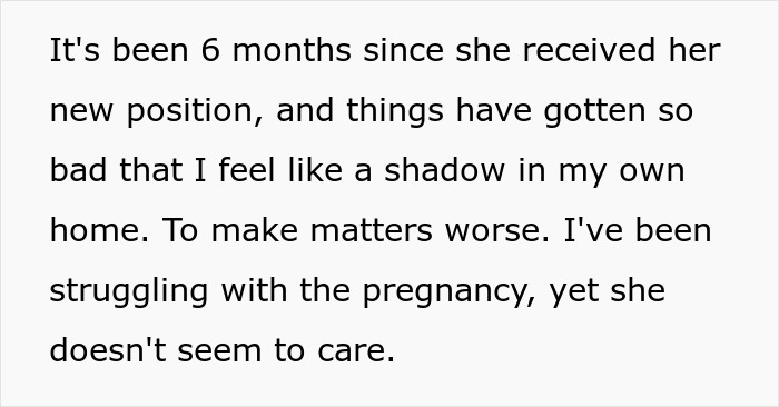 Pregnant partner feels isolated and uneasy as wife&rsquo;s career glow-up leads to marriage trouble and emotional distance at home.