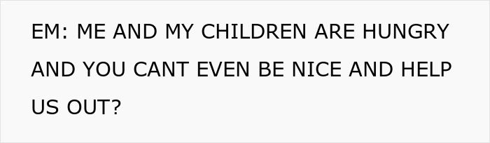 Text message from entitled mom demanding food help for her children, illustrating entitled mom behavior.
