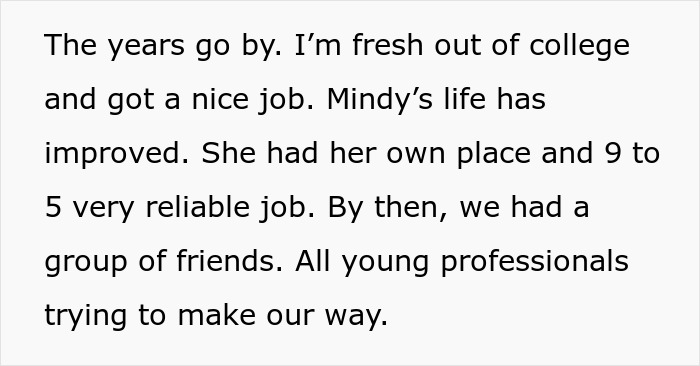 Text excerpt about young professionals with reliable jobs and improving lives, relating to cheating and scamming story.