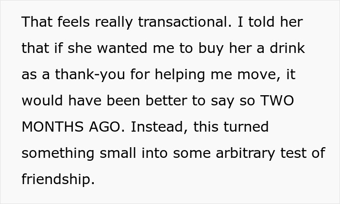 Text excerpt about a woman testing her friend to remind her to show appreciation, highlighting friendship issues.