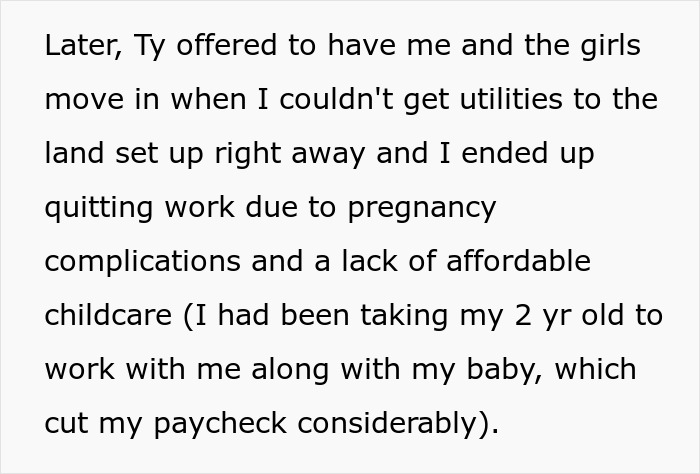 Text excerpt showing a woman sharing a story about her mom involving pregnancy complications and financial struggles.