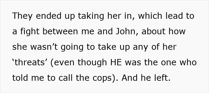Text from a personal story describing a MIL fight, involving police, regarding a baby name, and a resulting argument.
