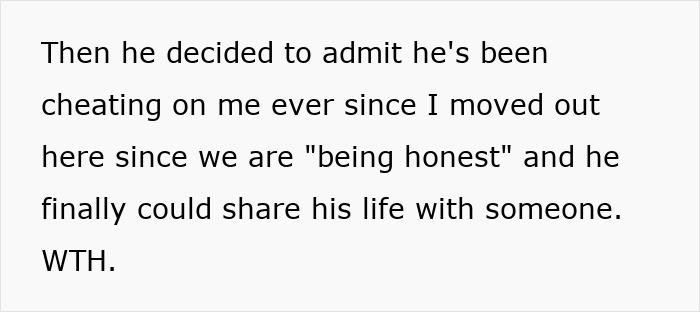 Text excerpt displaying a confession of cheating revealing crimes exposed by an ex-girlfriend leading to jail time.