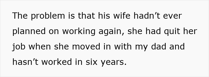 Text excerpt highlighting estranged dad leaving inheritance to daughter while stepmom demands equal share despite not working for six years.