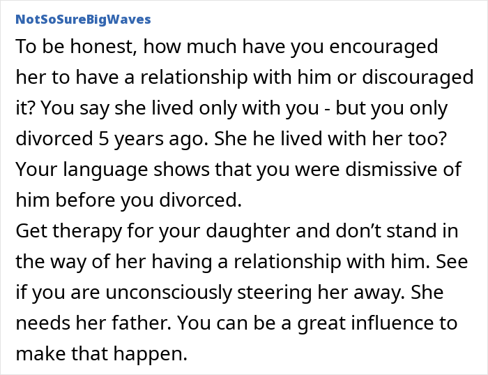 Comment discussing the teen confronting dad after he forgot her birthday and the impact on their relationship. Comment discussing the teen confronting dad after he forgot her birthday and the impact on their relationship.