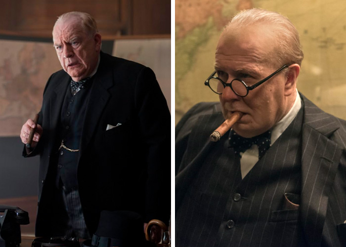 Brian C*x in character, dressed in a suit and smoking a cigar, amid controversy involving Margot Robbie and Daniel Day-Lewis.