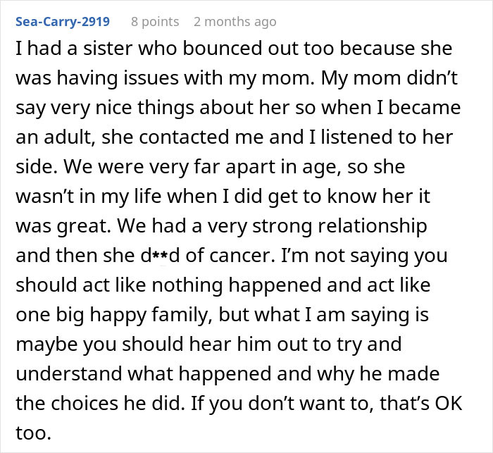 Man Refuses To Let His Estranged Brother Back Into His Life, Their Mom Tries To Force A Reunion