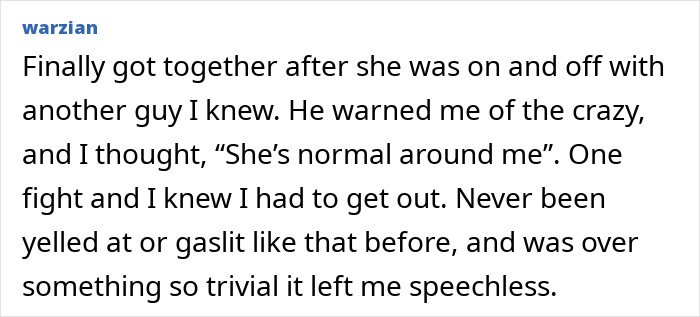A person shares a relationship red flag experience about being yelled at and gaslit, leading them to end things.