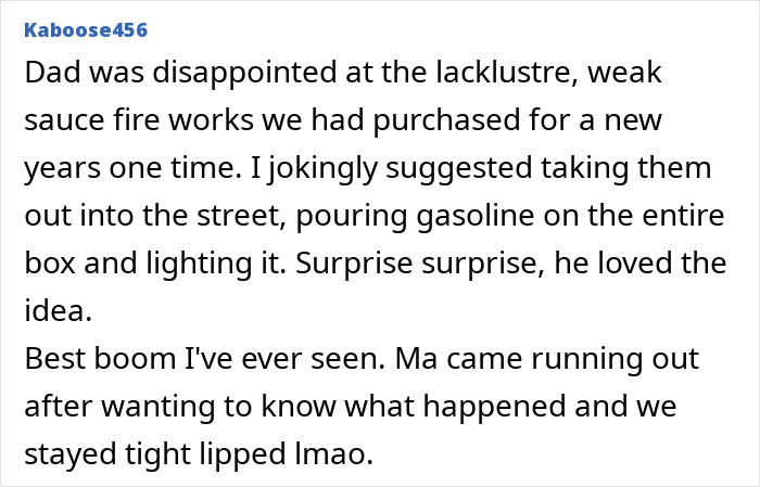 Alt text: A dad and child secretly light fireworks outside, sharing one of the many secrets dads and their kids keep from moms.