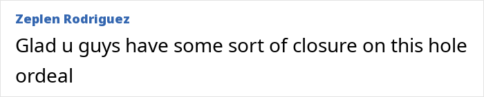 Comentário de Zeplen Rodriguez expressando alívio porque algum encerramento foi alcançado em relação aos restos mortais da mãe desaparecida encontrados por caminhantes.