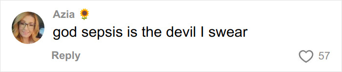 Screenshot of a social media comment by a young woman warning about dangers of nail salons after hospitalization.