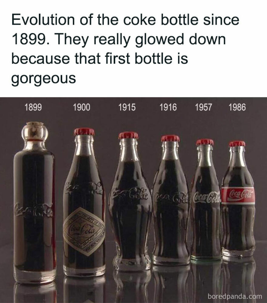 Fascinating photos showing the evolution of Coca-Cola bottles from 1899 to 1986, teaching history visually.