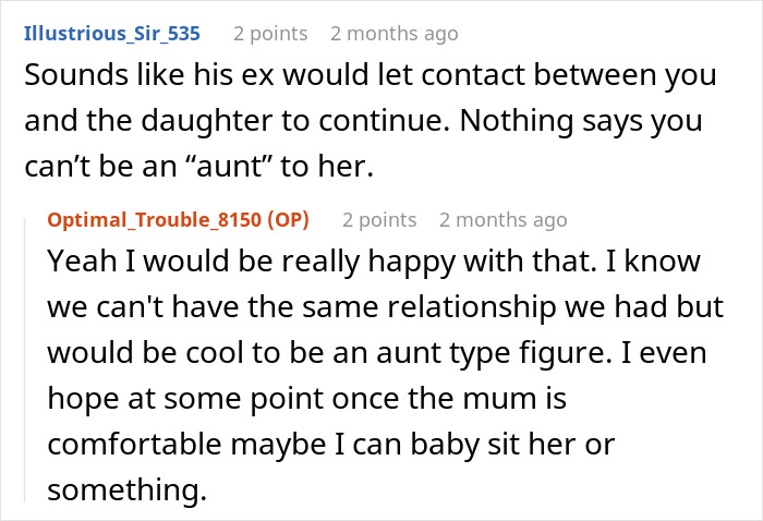 Screenshot of an online conversation about a woman confused when boyfriend’s ex starts being difficult and meeting her. Screenshot of an online conversation about a woman confused when boyfriend’s ex starts being difficult and meeting her.