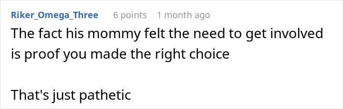 Screenshot of a comment discussing relationship choices, highlighting ending a relationship over one cent and feeling liberated.