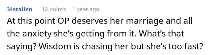A comment suggesting a married man's partner deserves their anxiety, implying the married man's actions.