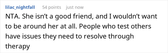 Screenshot of a social media comment discussing a woman testing her friend to remind her to show appreciation.