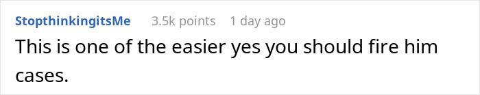 Comment on Reddit stating one of the easier kid work mother fired cases, with 3.5k points and posted 1 day ago. Comment on Reddit stating one of the easier kid work mother fired cases, with 3.5k points and posted 1 day ago.