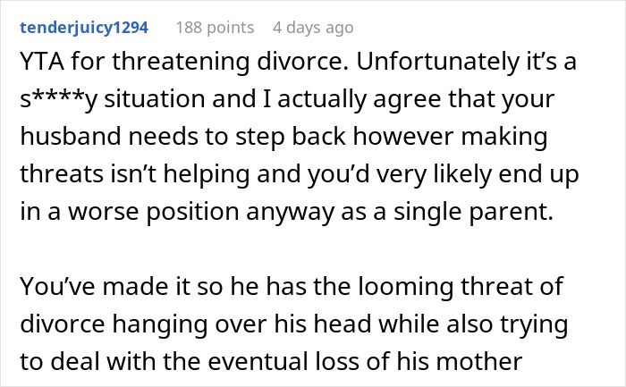 Woman Threatens Divorce If Husband Financially Contributes To His Mother's Care: "Told Him That Is Nuts"