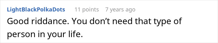 Comment expressing relief about cutting ties with a best friend who works as a server and is considered low. Comment expressing relief about cutting ties with a best friend who works as a server and is considered low.
