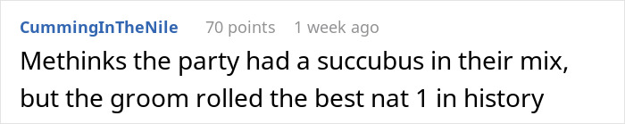 Screenshot of a Reddit comment discussing a chaotic wedding party involving ex-girlfriend drama and unexpected events. Screenshot of a Reddit comment discussing a chaotic wedding party involving ex-girlfriend drama and unexpected events.