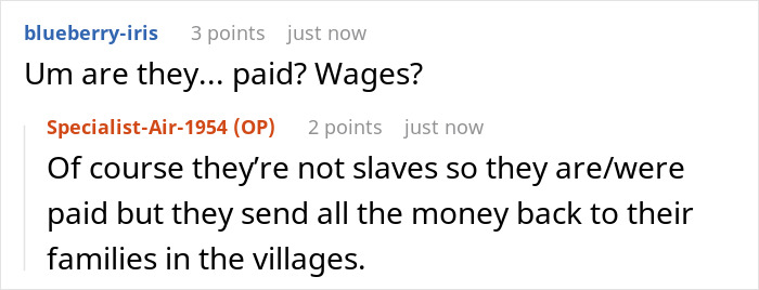 Online comments discussing wealthy mom treating house help like family yet keeping them in shed, teen calls out hypocrisy.