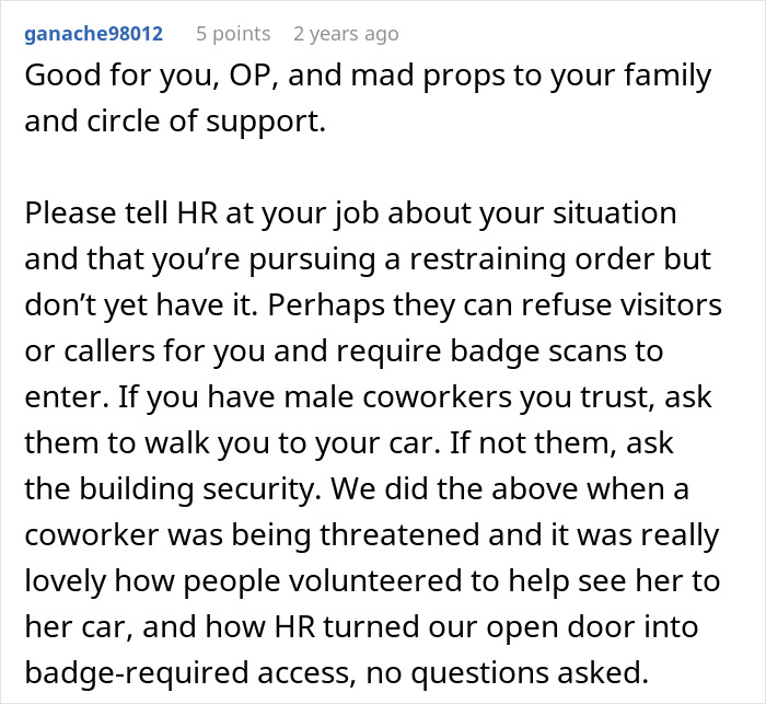 A Reddit comment offering advice on workplace safety, relevant to a father's feelings about his donor baby.