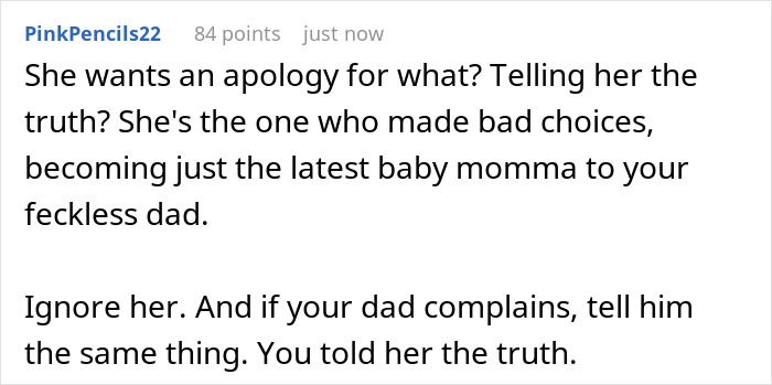 A comment from PinkPencils22 giving advice related to a pregnant GF expecting a 17YO to be a big bro to her baby.
