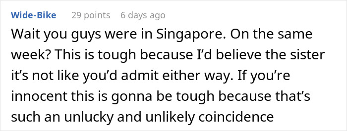 Comment discussing a woman accused of sleeping with her sister&rsquo;s fianc&eacute; over an unlucky and unlikely coincidence.