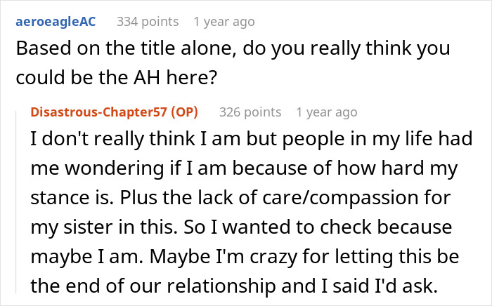 Screenshot of a Reddit conversation discussing karma and cheating involving a sister&rsquo;s baby daddy and sympathy requests.